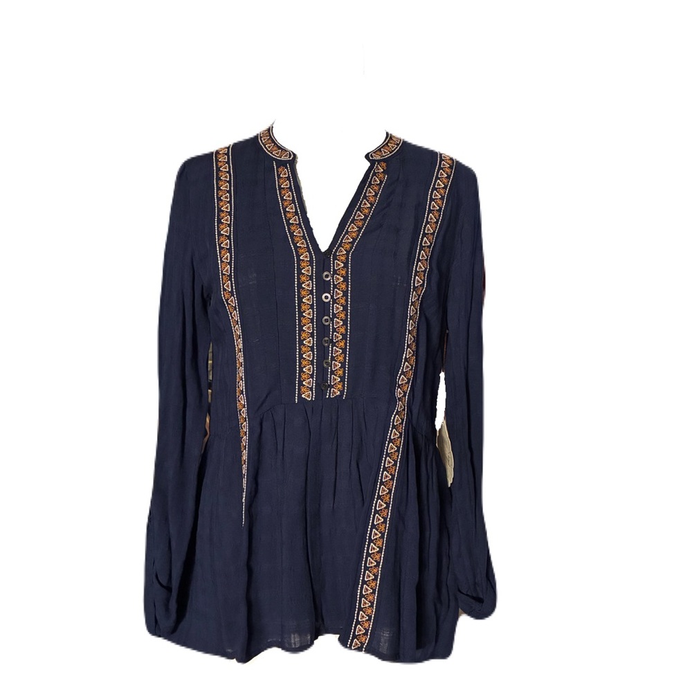 Knox Rose Navy Blouse with Embroidery